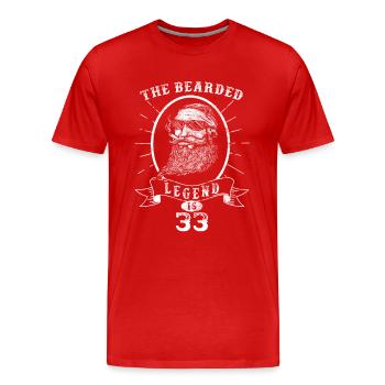The bearded Legend is 33 - Men's Premium Organic T-Shirt - red - Front - Damien (186cm)
