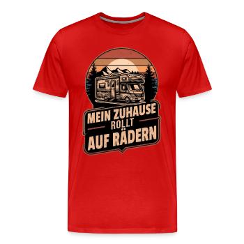 Zuhause Rollt Auf Rädern Wohnmobil Retro Camper - Männer Premium Bio T-Shirt - Rot - Vorne - Damien (186cm)