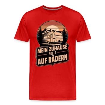 Mein Zuhause Rollt Auf Rädern Wohnwagen Retro - Männer Premium Bio T-Shirt - Rot - Vorne - Damien (186cm)