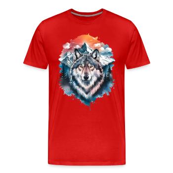 Wolf Wasserfarben Kunst Wölfe Kunstwerk Wolf - Männer Premium Bio T-Shirt - Rot - Vorne - Damien (186cm)