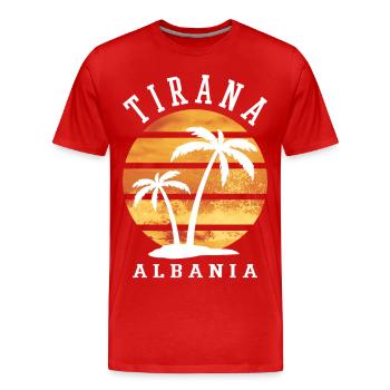 Tirana Tirane Albanie Été Palmiers Plage Mer - T-shirt bio Premium Homme - rouge - Devant - Damien (186cm)
