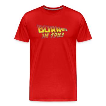 1983 Anniversaire Né à Retour vers le futur - T-shirt bio Premium Homme - rouge - Devant - Damien (186cm)