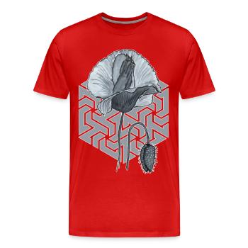 schwarzweiße Mohnblume mit Sechseck im Hintergrund - Männer Premium Bio T-Shirt - Rot - Vorne - Damien (186cm)