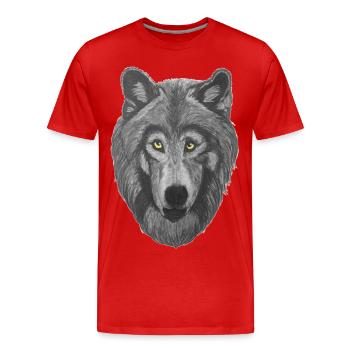 Wolf Wolfskopf mit grauem Pelz und gelben Augen - Männer Premium Bio T-Shirt - Rot - Vorne - Damien (186cm)