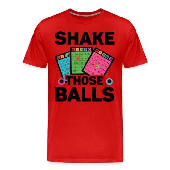Shake Those Balls Lustiges Bingo - Männer Premium Bio T-Shirt - Rot - Vorne - Damien (186cm)