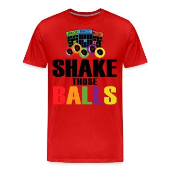 Shake Those Balls Lustiges Bingo - Männer Premium Bio T-Shirt - Rot - Vorne - Damien (186cm)