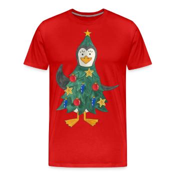Pingouin de Noël Arbre de Noël Pôle Sud - T-shirt bio Premium Homme - rouge - Devant - Damien (186cm)