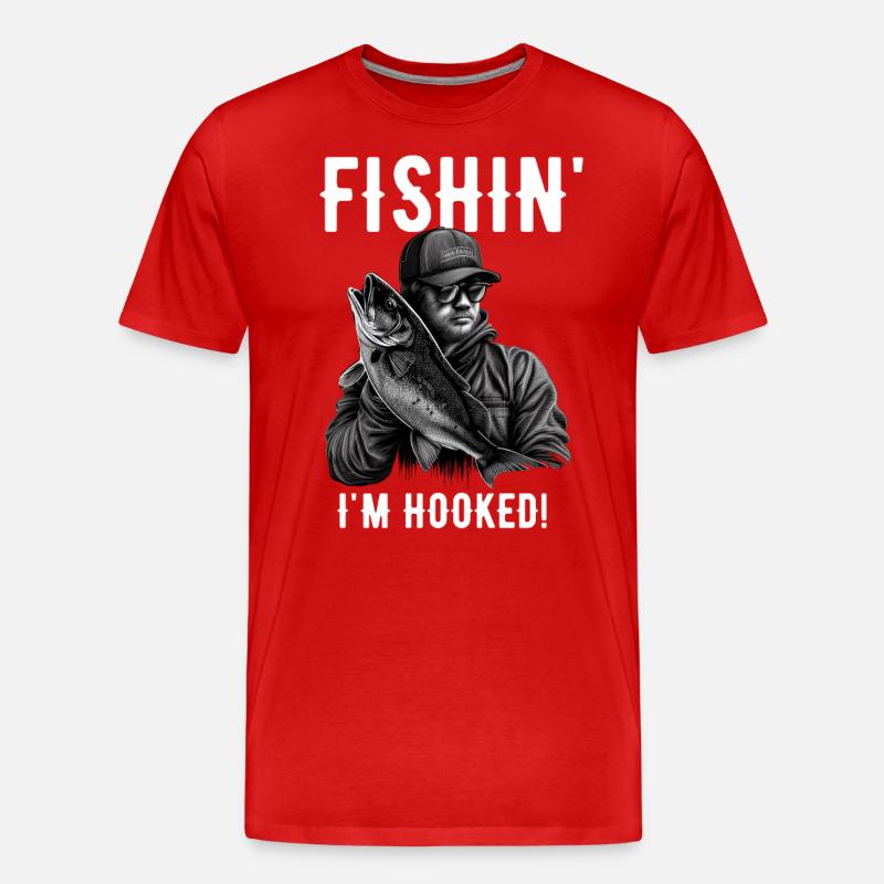 Fishin I'm Hooked - Funny Angler - Männer Premium Bio T-Shirt - Rot