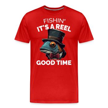 Fishin Its a Reel Good Time - Retro Fishing - Men's Premium Organic T-Shirt - red - Front - Damien (186cm)