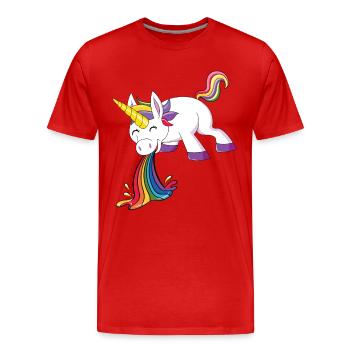 Puking Unicorn Rainbow - Men's Premium Organic T-Shirt - red - Front - Damien (186cm)
