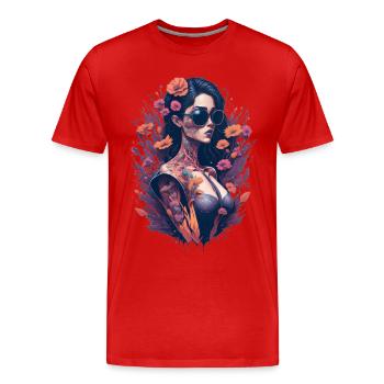 Tattoo - Girl, Flower - Men's Premium Organic T-Shirt - red - Front - Damien (186cm)
