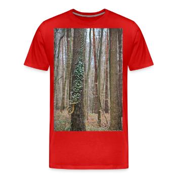 Horn as a cornucopia with ivy leaves in the forest. - Men's Premium Organic T-Shirt - red - Front - Damien (186cm)