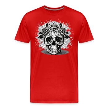 Schwarz-Weiß Schädel & Rosen Design - Männer Premium Bio T-Shirt - Rot - Vorne - Damien (186cm)