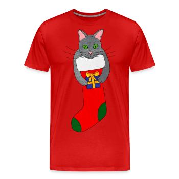 christmas cat kitten christmas kitten xmas cat - Men's Premium Organic T-Shirt - red - Front - Damien (186cm)