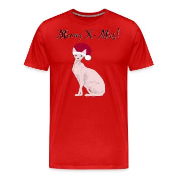 Meowy X-mas santacat sphynx - Men's Premium Organic T-Shirt - red - Front - Damien (186cm)