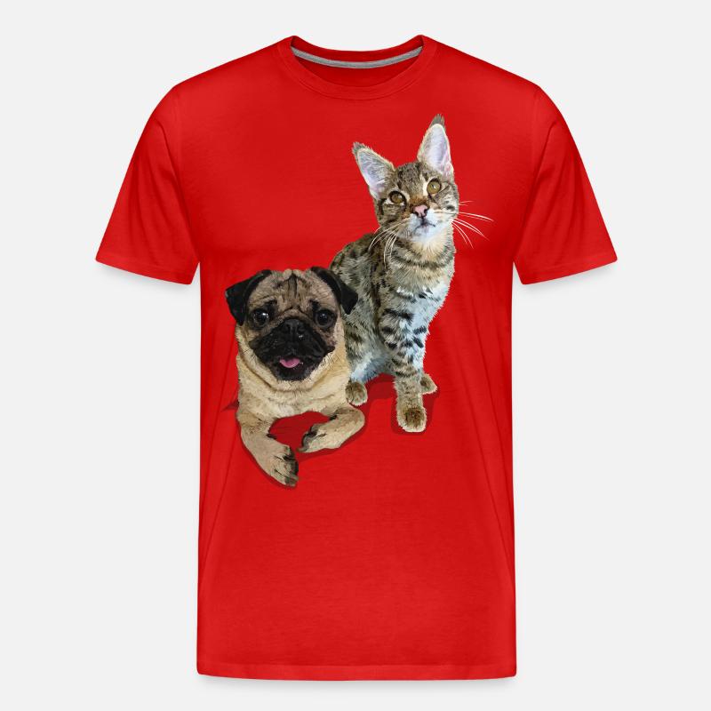 Mops und Katze - Männer Premium Bio T-Shirt - Rot
