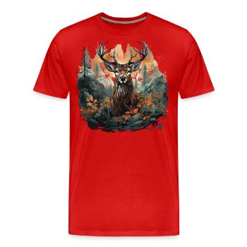 Conception de cerfs - pour la chasse, les costumes traditionnels et les fêtes folkloriques - T-shirt bio Premium Homme - rouge - Devant - Damien (186cm)
