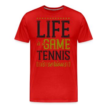 Drôle de joueur de tennis raquette la vie est - T-shirt bio Premium Homme - rouge - Devant - Damien (186cm)