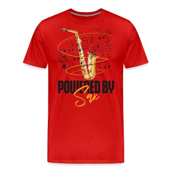 Saxophone Pun Powered By Sax - Men's Premium Organic T-Shirt - red - Front - Damien (186cm)