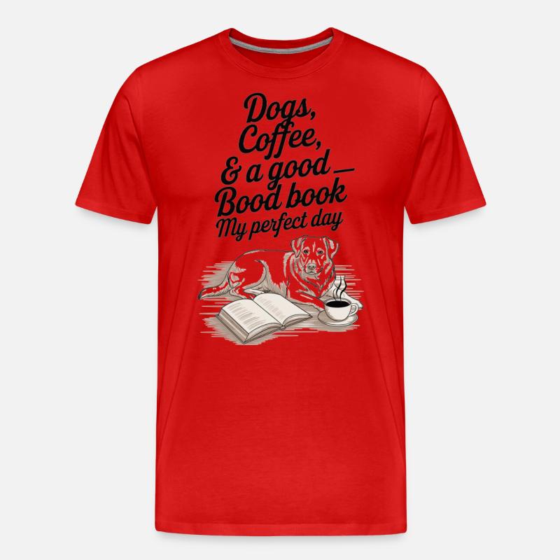 Bücher, Hunde, Kaffee - Männer Premium Bio T-Shirt - Rot