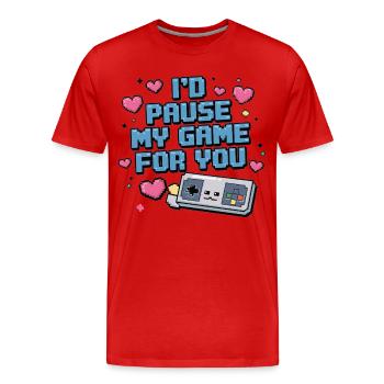 Gamer Liebe Pixelherz - Je fais une pause pour toi - T-shirt bio Premium Homme - rouge - Devant - Damien (186cm)