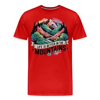 Natur lieben – Berge erleben - Männer Premium Bio T-Shirt - Rot - Vorne - Damien (186cm)