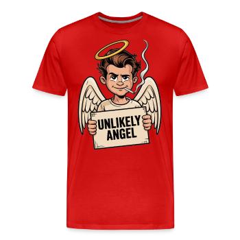 Sarcastic Angel with Saying - Men's Premium Organic T-Shirt - red - Front - Damien (186cm)