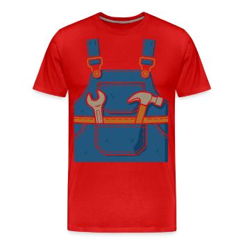 Werkzeug immer dabei – Latzhose - Männer Premium Bio T-Shirt - Rot - Vorne - Damien (186cm)