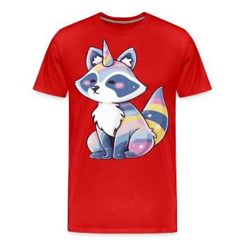 Niedliches Waschbär-Einhorn, pastellfarbenes Regenbogen-Tierdesign - Männer Premium Bio T-Shirt - Rot - Vorne - Damien (186cm)