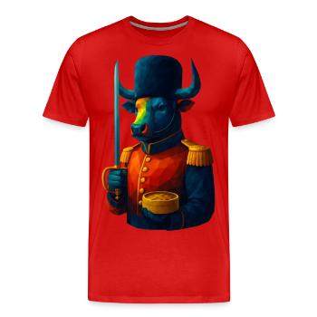 Animaux de style WPAP - Taureau en uniforme avec sabre - T-shirt bio Premium Homme - rouge - Devant - Damien (186cm)