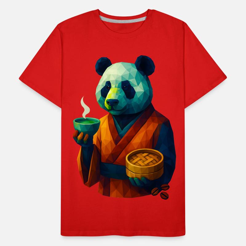 WPAP Style Animals - Panda Bear in Kimono Drinking Tea Men's Premium Organic T-Shirt