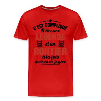 Legende et Routier, Cadeau chauffeur routier - T-shirt bio Premium Homme - rouge - Devant - Damien (186cm)