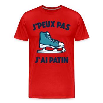 Je peux pas j'ai patin humour cadeau patinage - T-shirt bio Premium Homme - rouge - Devant - Damien (186cm)