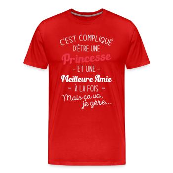 Une princesse et meilleure amie - T-shirt bio Premium Homme - rouge - Devant - Damien (186cm)