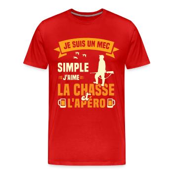 Je suis un mec simple j'aime la chasse et l'apéro - T-shirt bio Premium Homme - rouge - Devant - Damien (186cm)