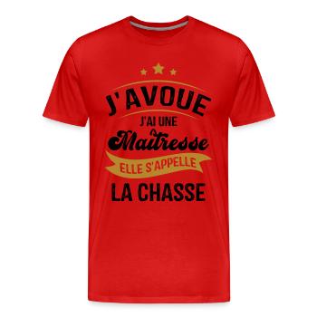 J'ai une maîtresse elle s'appelle la chasse - T-shirt bio Premium Homme - rouge - Devant - Damien (186cm)