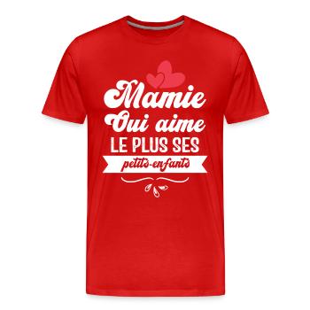 Mamie qui aime le plus ses petits enfants - T-shirt bio Premium Homme - rouge - Devant - Damien (186cm)