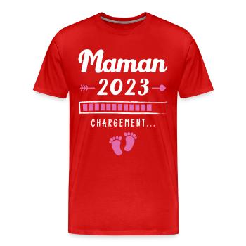 Maman 2023 Chargement, Cadeau future maman - T-shirt bio Premium Homme - rouge - Devant - Damien (186cm)