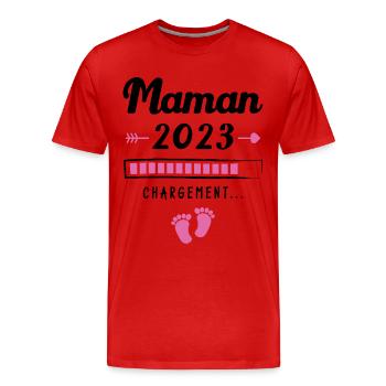Maman 2023 Chargement, Cadeau future maman - T-shirt bio Premium Homme - rouge - Devant - Damien (186cm)