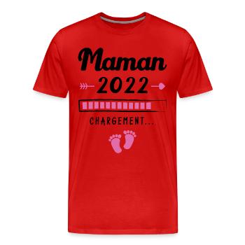 Maman 2022 Chargement, Cadeau future maman - T-shirt bio Premium Homme - rouge - Devant - Damien (186cm)