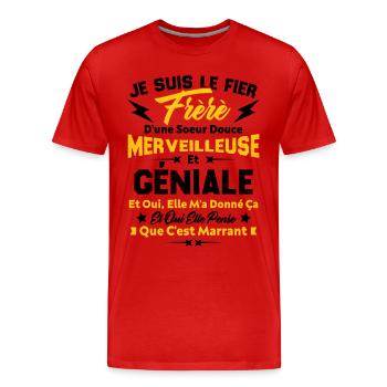 Je suis le fier frèrè d'une soeur douce - T-shirt bio Premium Homme - rouge - Devant - Damien (186cm)