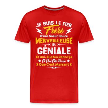 Je suis le fier frèrè d'une soeur douce - T-shirt bio Premium Homme - rouge - Devant - Damien (186cm)