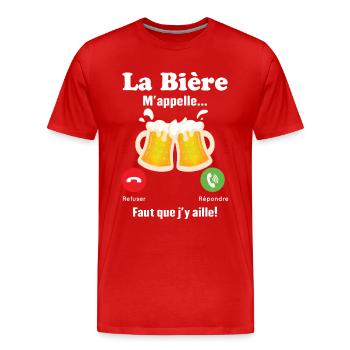La Bière m'appelle - T-shirt bio Premium Homme - rouge - Devant - Damien (186cm)