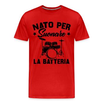 Né pour jouer de la batterie - T-shirt bio Premium Homme - rouge - Devant - Damien (186cm)