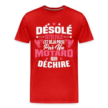 Désolé cette fille est déjà prise par un motard - T-shirt bio Premium Homme - rouge - Devant - Damien (186cm)