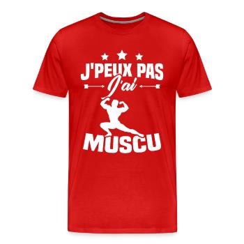 Je peux pas j'ai muscu - T-shirt bio Premium Homme - rouge - Devant - Damien (186cm)