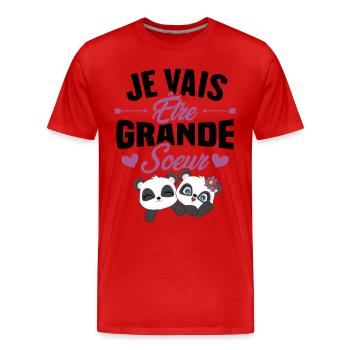 Je vais être grande soeur, future grande soeur - T-shirt bio Premium Homme - rouge - Devant - Damien (186cm)
