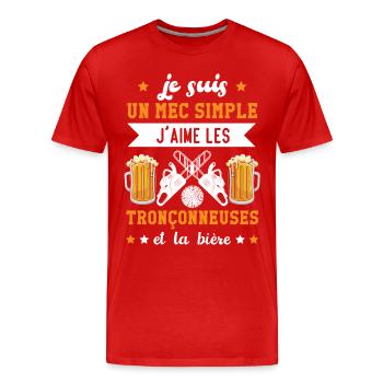 J'aime les Tronçonneuses et la Bière Cadeau - T-shirt bio Premium Homme - rouge - Devant - Damien (186cm)