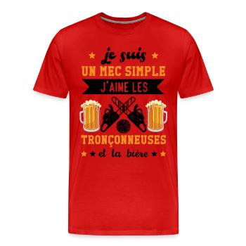 J'aime les Tronçonneuses et la Bière Cadeau - T-shirt bio Premium Homme - rouge - Devant - Damien (186cm)