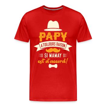 Papy a toujours raison si mamay est d'accord - T-shirt bio Premium Homme - rouge - Devant - Damien (186cm)